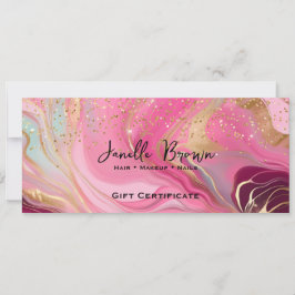 Pink Marble & Gold Glitter Gift Certificate Card Inbjudningar