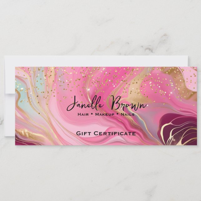 Pink Marble & Gold Glitter Gift Certificate Card Inbjudningar (Framsida)