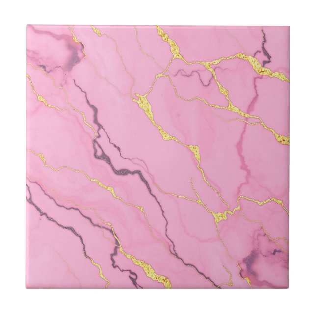 Pink Marble Gold Veins Pattern Kakelplatta (Framsidan)