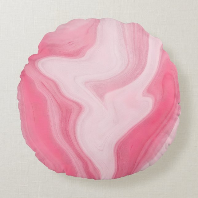 Pink Marble Swirl Pattern – Aesthetic Abstract  Rund Kudde (Framsidan)