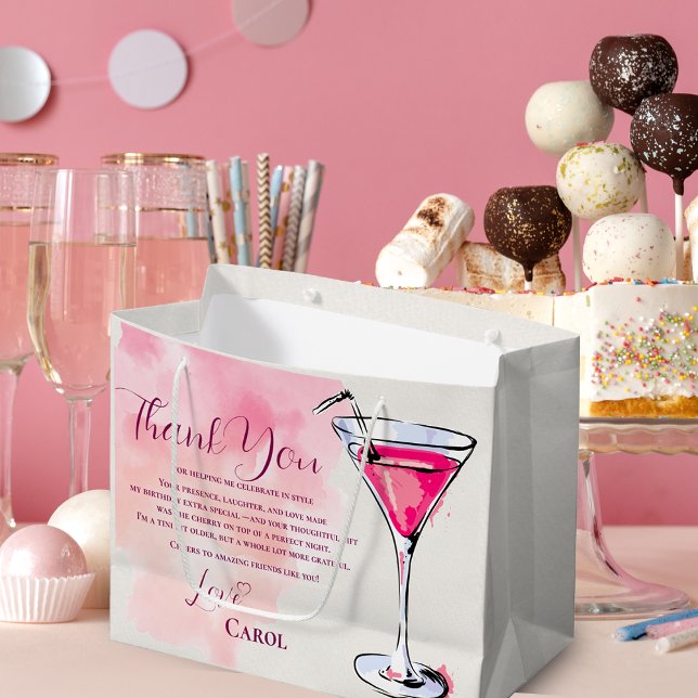 Pink Martini Födelsedagsfest Förmån Tack (Pink Martini Birthday Party Favor Thank You Large Gift Bag)