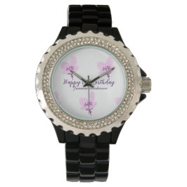 Pink mauve floral 15th birthday quinceanera name d armbandsur