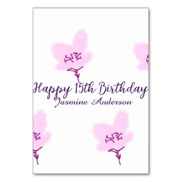 Pink mauve floral 15th birthday quinceanera name d bordsnummer