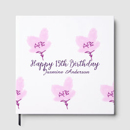 Pink mauve floral 15th birthday quinceanera name d gästböcker