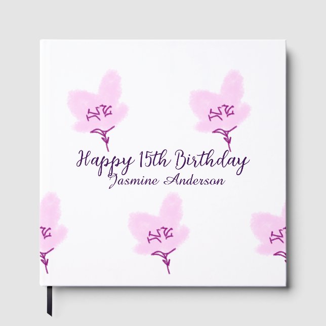 Pink mauve floral 15th birthday quinceanera name d gästböcker (Framsida)