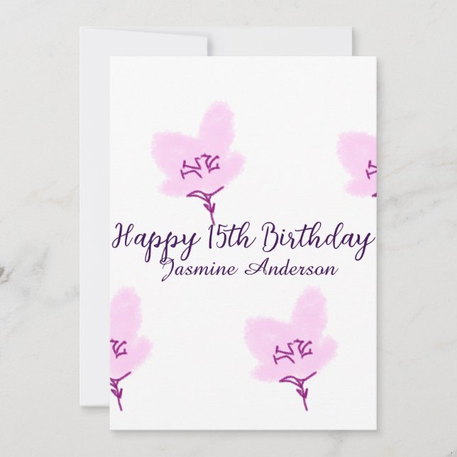 Pink mauve floral 15th birthday quinceanera name d inbjudningar (Framsida)