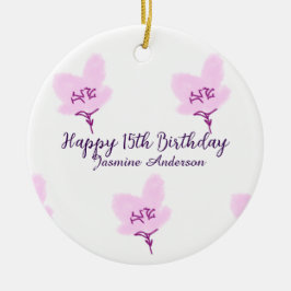 Pink mauve floral 15th birthday quinceanera name d julgransprydnad keramik
