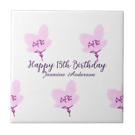 Pink mauve floral 15th birthday quinceanera name d kakelplatta