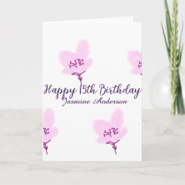 Pink mauve floral 15th birthday quinceanera name d kort