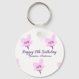 Pink mauve floral 15th birthday quinceanera name d nyckelring