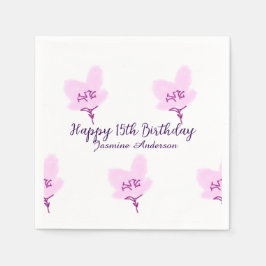 Pink mauve floral 15th birthday quinceanera name d pappersservett