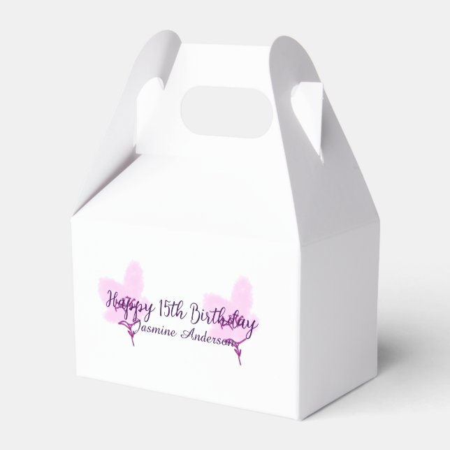 Pink mauve floral 15th birthday quinceanera name d presentaskar (Framsidan Sidan)