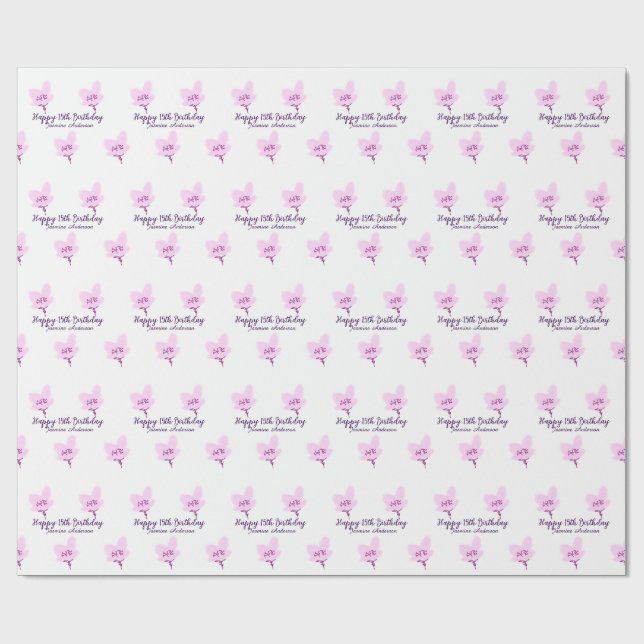Pink mauve floral 15th birthday quinceanera name d presentpapper (Platt)