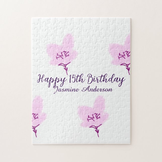 Pink mauve floral 15th birthday quinceanera name d pussel (Vertikal)