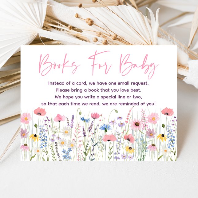 Pink Meadow Wildflowers Baby Shower Book Request Tilläggskort (Skapare uppladdad)