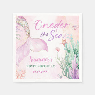 Pink Mermaid 1st Birthday Oneder the Sea Party Pappersservett