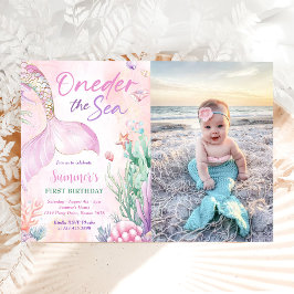 Pink Mermaid 1st Birthday Oneder the Sea Photo Inbjudningar