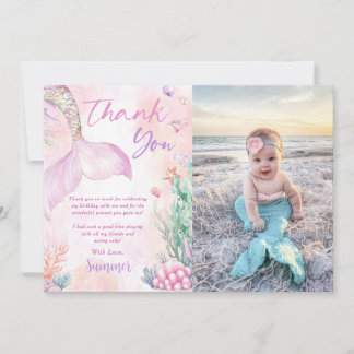 Pink Mermaid 1st Birthday Oneder The Sea Photo Tack Kort