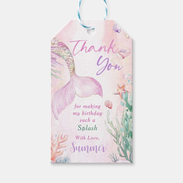 Pink Mermaid 1st Birthday Oneder The Sea Presentetikett (Framsidan)