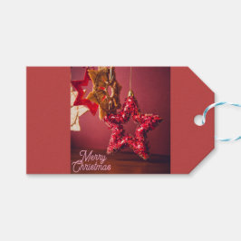 Pink "Merry Christmas" Modern Gift Tag with Star Presentetikett