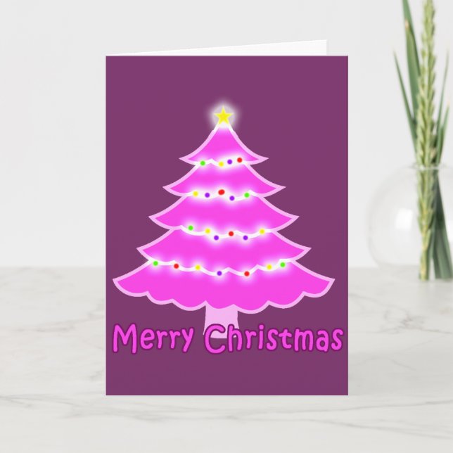 Pink Merry Christmas tree Helgkort (Framsida)