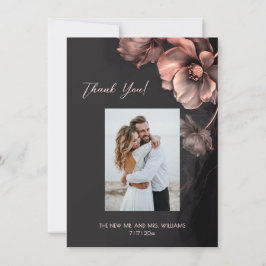Pink Metallic Black Floral Wedding Thank You Tack Kort