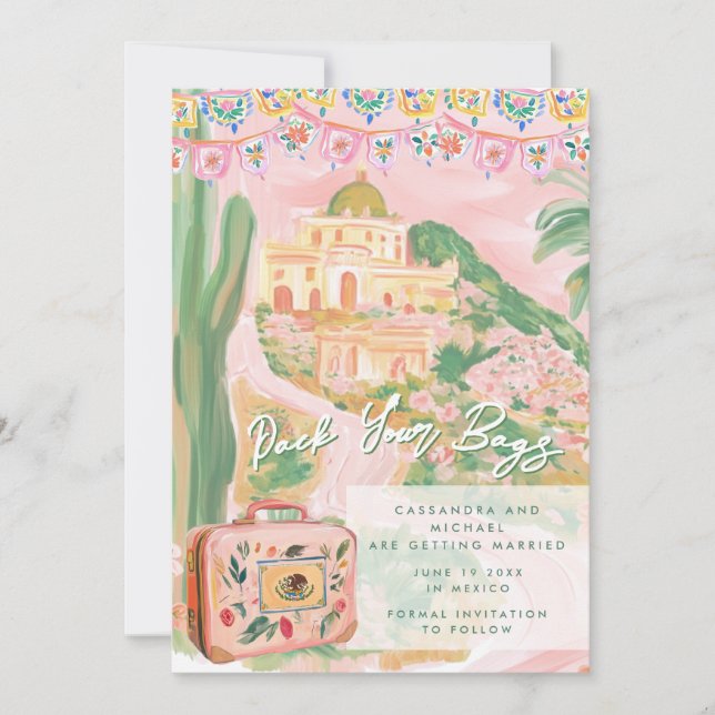Pink Mexican Town Destination Wedding Spara Datumet (Framsida)