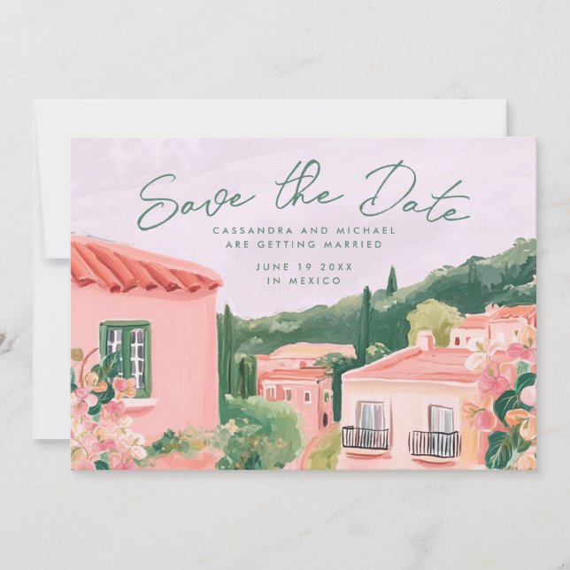 Pink Mexican Town Destination Wedding Spara Datumet (Framsida)