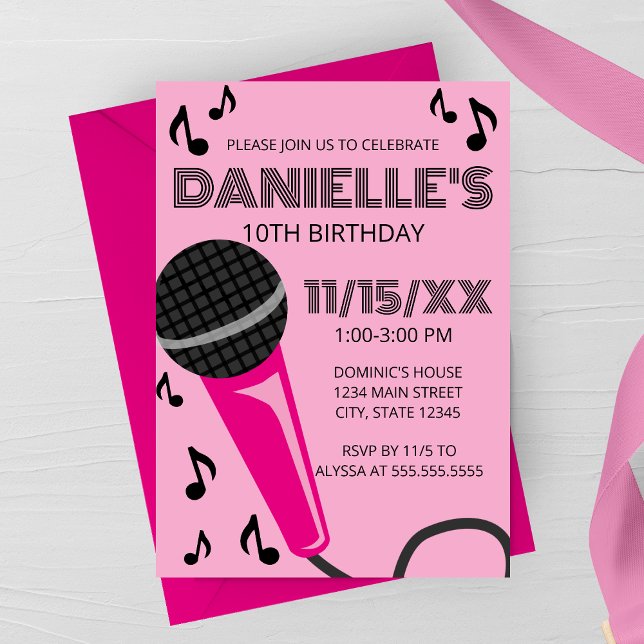 Pink Microphone Kids Birthday Invitation Inbjudningar (Skapare uppladdad)