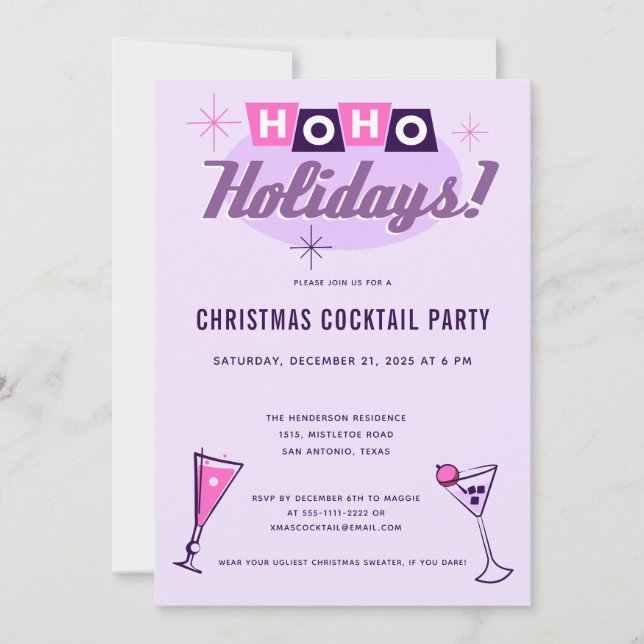 Pink Midcentury Modern Christmas Cocktail Party Inbjudningar (Framsida)