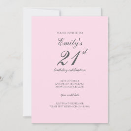 Pink Minimalist 21st Birthday Party Invitation Inbjudningar