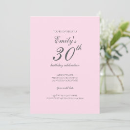 Pink Minimalist 30th Birthday Party Invitation Inbjudningar