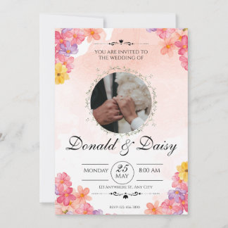 Pink Minimalist Floral Wedding Invitation Card Inbjudningar