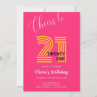 Pink Minimalist Girly 21st Birthday Invitation Inbjudningar
