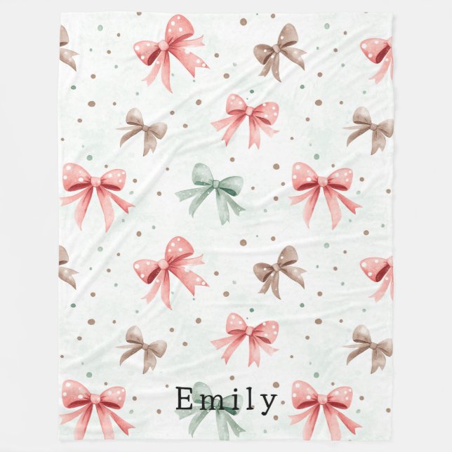 Pink Mint Cream Dots & Bows Christmas   Fleecefilt (Framsidan)