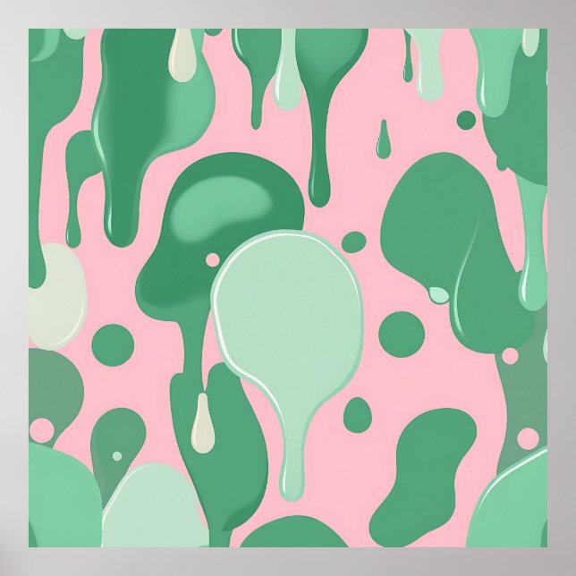 Pink Mint Green Melting Drip Pattern Abstract  Poster (Framsidan)