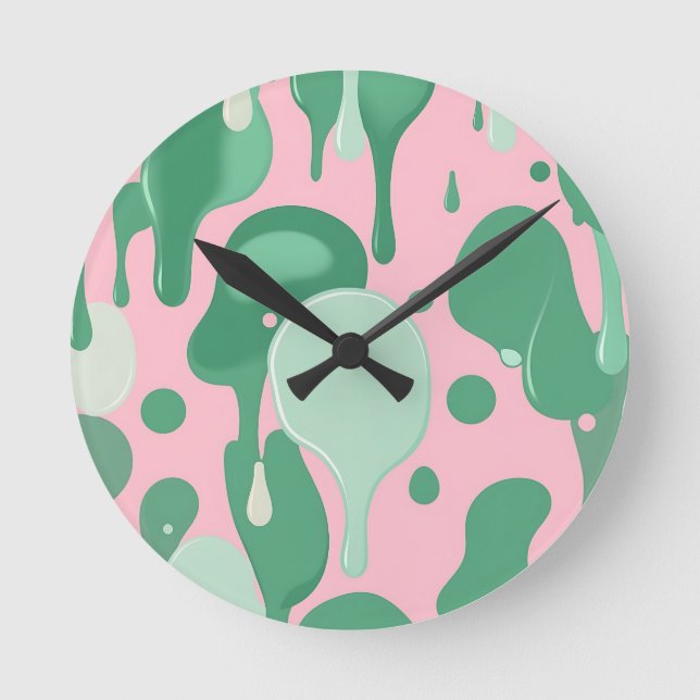 Pink Mint Green Melting Drip Pattern Abstract  Rund Klocka (Framsida)