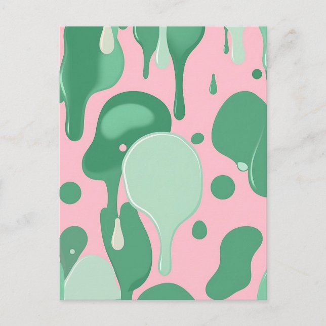 Pink Mint Green Melting Drip Pattern Abstract  Vykort (Framsida)
