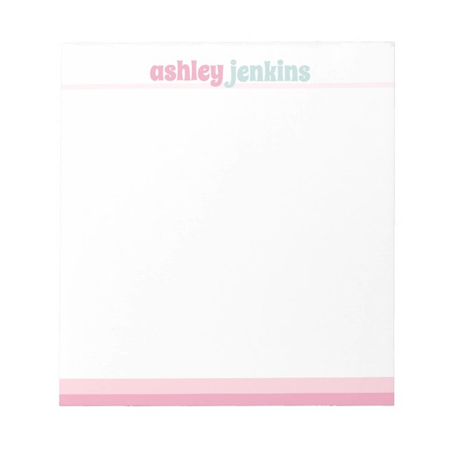 Pink & Mint Modern Name Minimalist Notepad Anteckningsblock (Framsida)