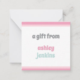 Pink & Mint Modern Name Square Gift Tag Anteckningskort
