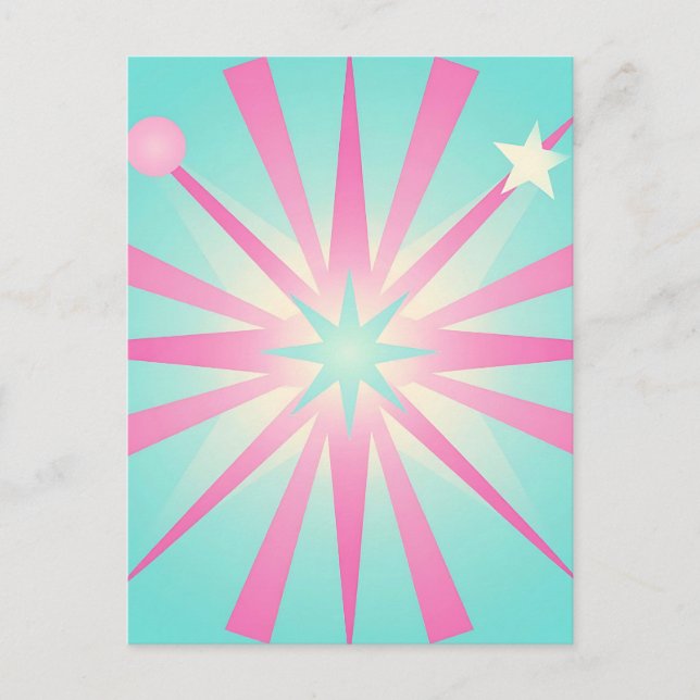 Pink Mint Retro Starburst Glow Vykort (Framsida)