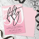 Pink Modern 50th Birthday Inbjudningar<br><div class="desc">Celebrate fifty years with this modern birthday invitation featuring a smooth light blush pink to darker pink gradient on the front for a soft, feminine look. A large white “50” spans most of the design, giving it a bold but minimal style. The handwritten script word “Fifty” appears in black, paired...</div>