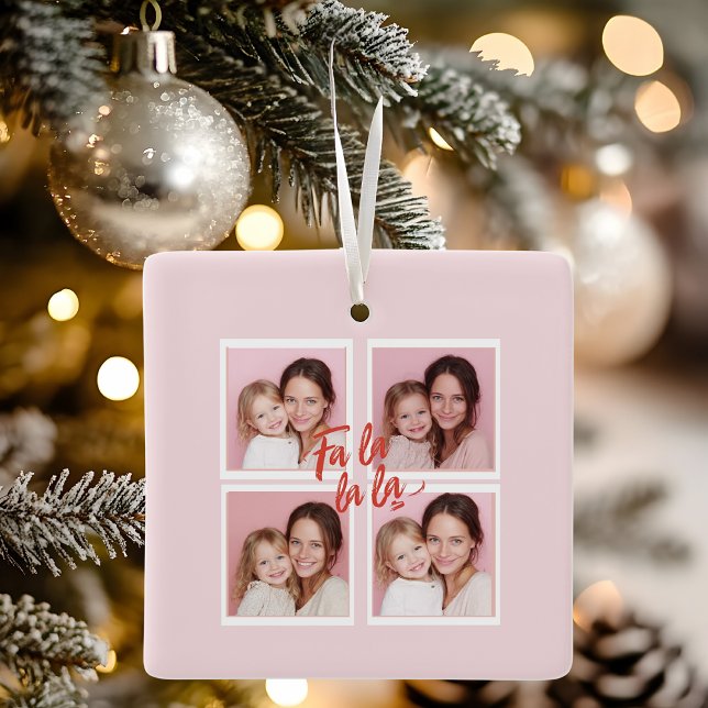 Pink Modern Christmas Photo Collage | Fa la la la Julgransprydnad Keramik (Skapare uppladdad)
