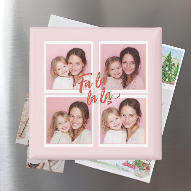 Pink Modern Christmas Photo Collage | Fa La La Magnet (Skapare uppladdad)