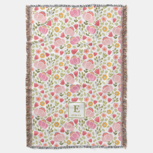 pink modern Custom Name MonogramThrow Blanket Filt (Framsidan Vertikal)