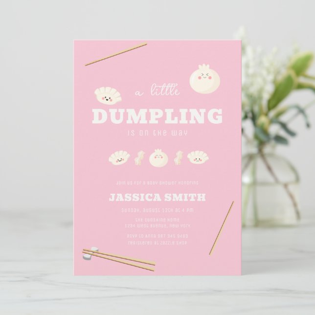 Pink Modern Kawaii Bao Dumpling Baby Shower  Inbjudningar (Stående Fram)