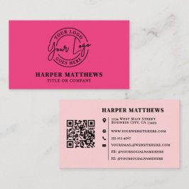 Pink Modern Minimalist Logo QR Code Business Card Visitkort