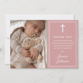 Pink Modern Photo Baptism Christening Tack Kort
