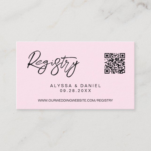 Pink Modern QR code wedding registry custom small Tilläggskort (Framsida)