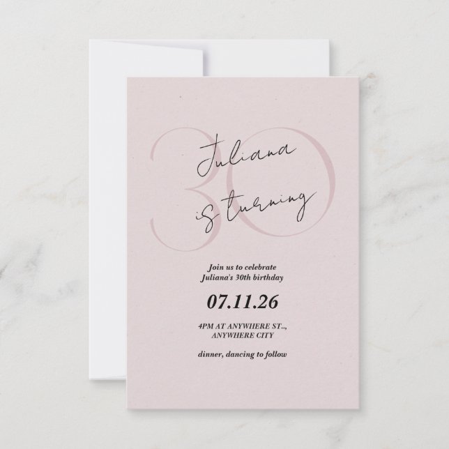 Pink Modern, Simple 30th Birthday Invitation Inbjudningar (Framsida)